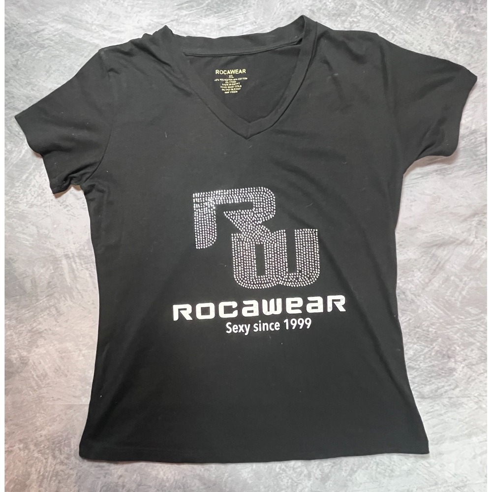 Rocawear Sexy Since 1999 T-Shirt Womens Size XL Black Rhinestone Cotton Top